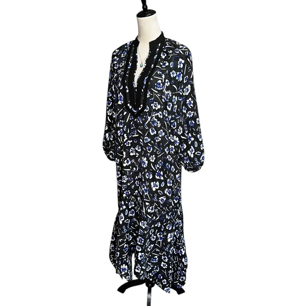 Tory‎ Burch Puff Sleeve Handkerchief Floral Tunic Asymmetric Midi Dress Small